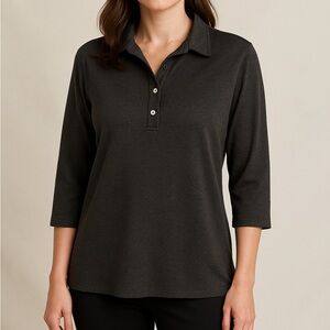 Polo Top Black Quarter Sleeve, Moisture-Wicking – Medium